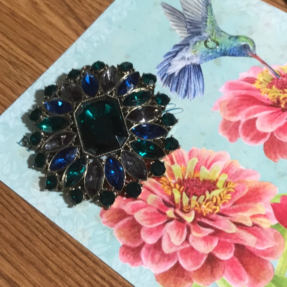Elegant vintage Green and Blue Brooch and Pendant